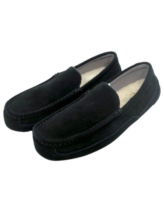 UGG~Alder~BLACK SUEDE SHEARLING LINED MEN\'S MOCCASIN SLIPPER SHOES Sz 9 Near New main image 6
